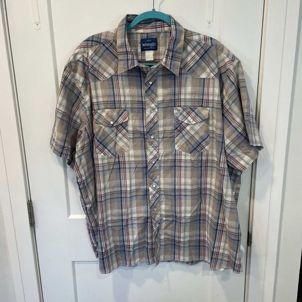 Wrangler Shirt Mens 3X Big Pearl Snap Short Sleeve Plaid Western Vintage